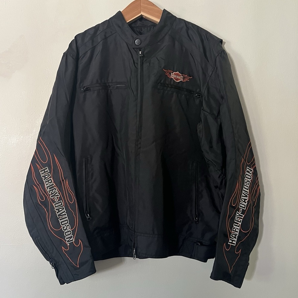 Harley Davidson Ride Ready Textile Jacket Graphic Flaming Bar Shield‎ Flames XL